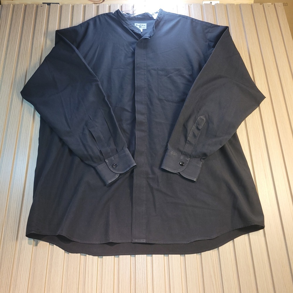 Friar Tuck Canada Mens Clerical Shirt Black Band Collar Hidden Button 17.5 x 34